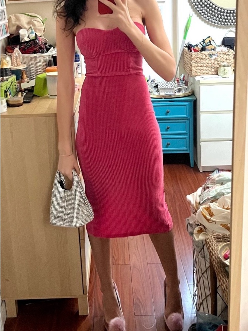 Hot Pink Strapless Fitted Dress